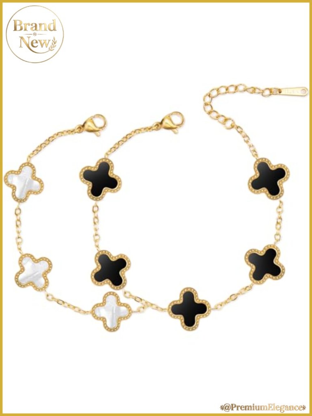 18K Gold Four Leaf Clover Link Bracelet Women Stainless Steel Lucky Charm